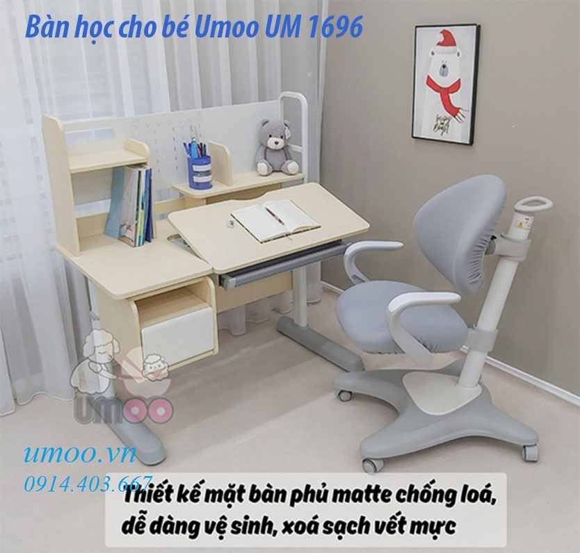 bàn học cho bé Umoo UM 1696, bàn học um1696 chống gù, chống cận
