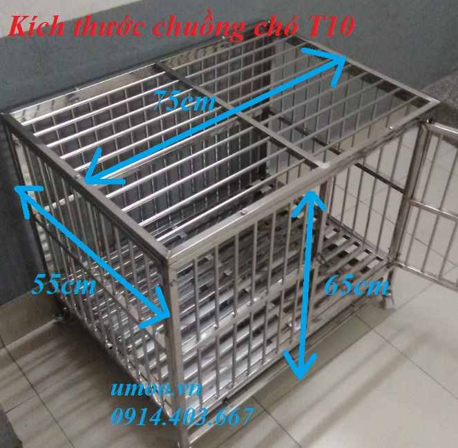 Kích thước chuồng chó inox T10 phù hợp cho chó 5, 10, 15kg