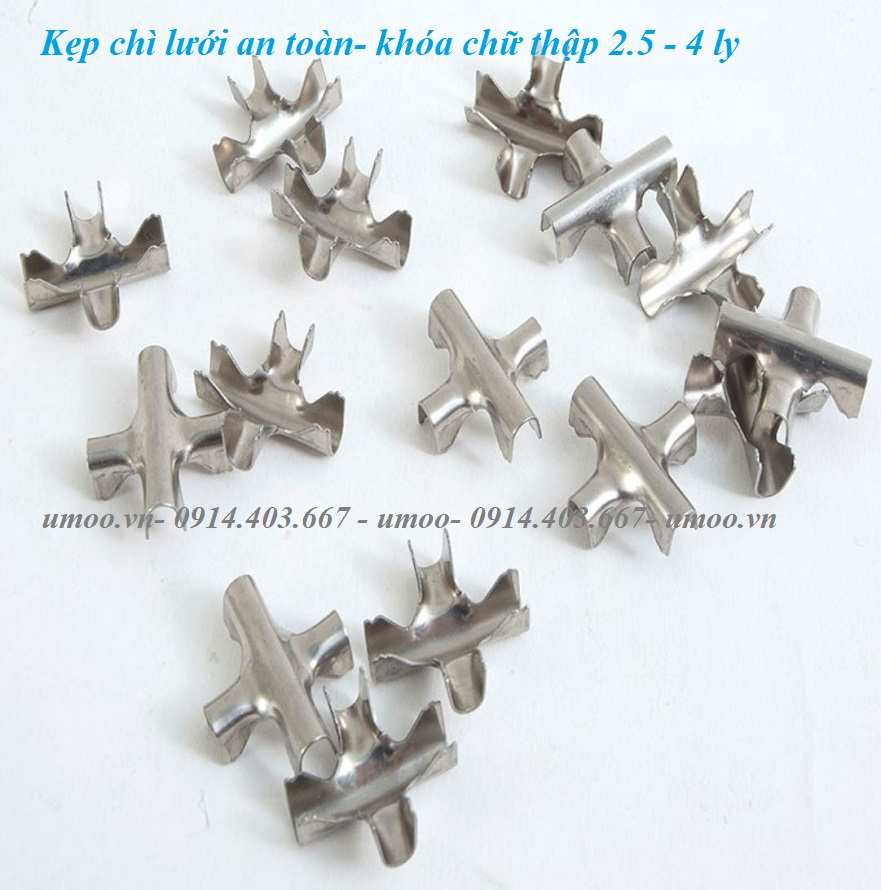 kẹp chì lưới an toàn inox, kẹp chữ thập khóa lưới an toàn 2,5 ly, 3 ly, 4 ly
