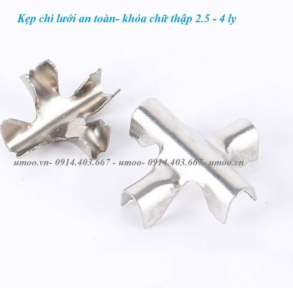kẹp chì lưới an toàn inox, kẹp chữ thập khóa lưới an toàn 2,5 ly, 3 ly, 4 ly