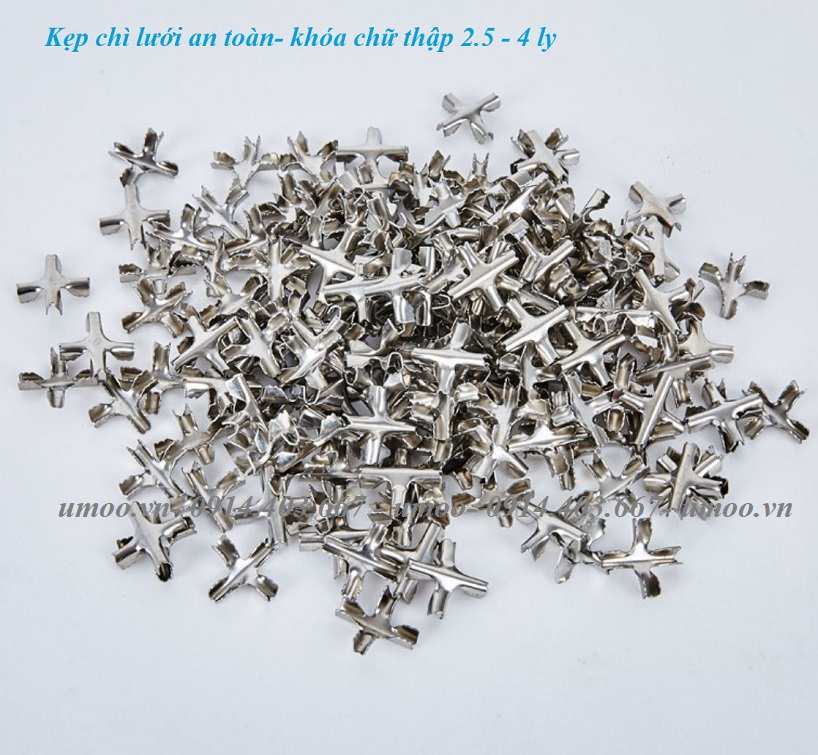 kẹp chì lưới an toàn inox, kẹp chữ thập khóa lưới an toàn 2,5 ly, 3 ly, 4 ly