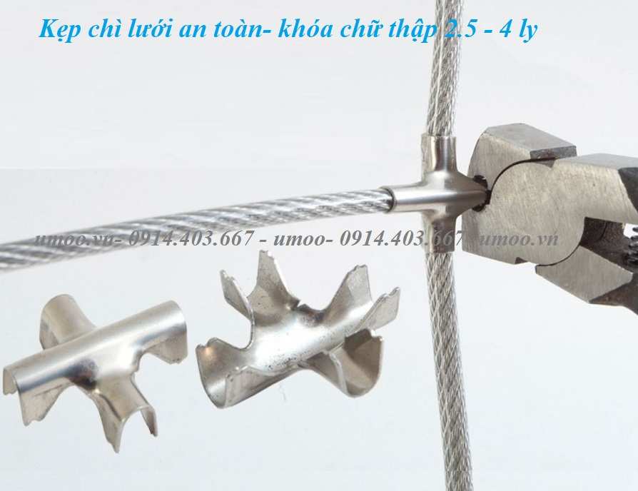 kẹp chì lưới an toàn inox, kẹp chữ thập khóa lưới an toàn 2,5 ly, 3 ly, 4 ly