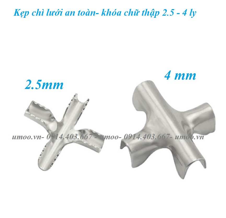 kẹp chì lưới an toàn inox, kẹp chữ thập khóa lưới an toàn 2,5 ly, 3 ly, 4 ly