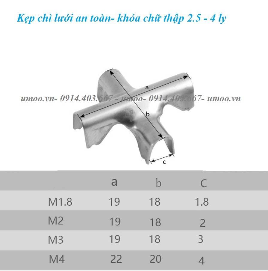 kẹp chì lưới an toàn inox, kẹp chữ thập khóa lưới an toàn 2,5 ly, 3 ly, 4 ly