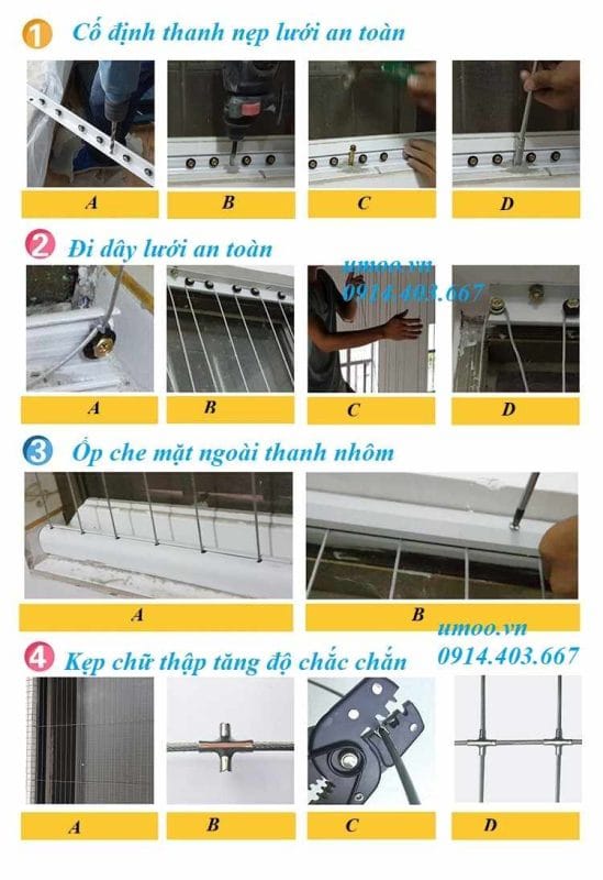 Phụ kiện lưới an toàn ban công, vật tư tự lắp lưới an toàn ban công, cửa sổ