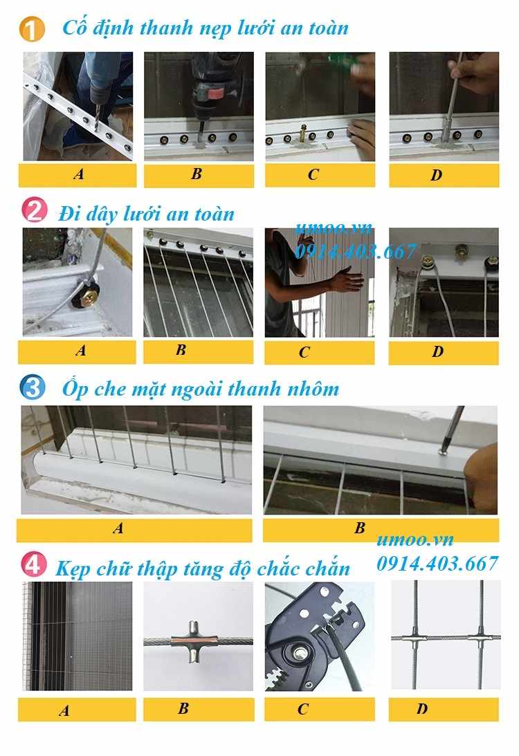Phụ kiện lưới an toàn ban công, vật tư tự lắp lưới an toàn ban công, cửa sổ