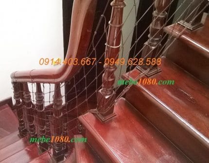 Lưới che lan can cầu thang sợi dù màu nâu dùng quây cầu thang an toàn cho bé theo mét dài